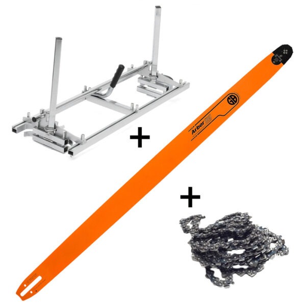 Startset 48” Chainsaw Mill met 120cm GB Titanium ArborTech massief zaagblad met wisselbaar neuswiel tbv Stihl (3/8″LP)
