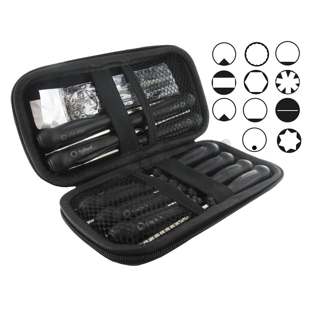 Etui met 11 carburateur afstelschroevendraaiers en carburateur reinigingshulp