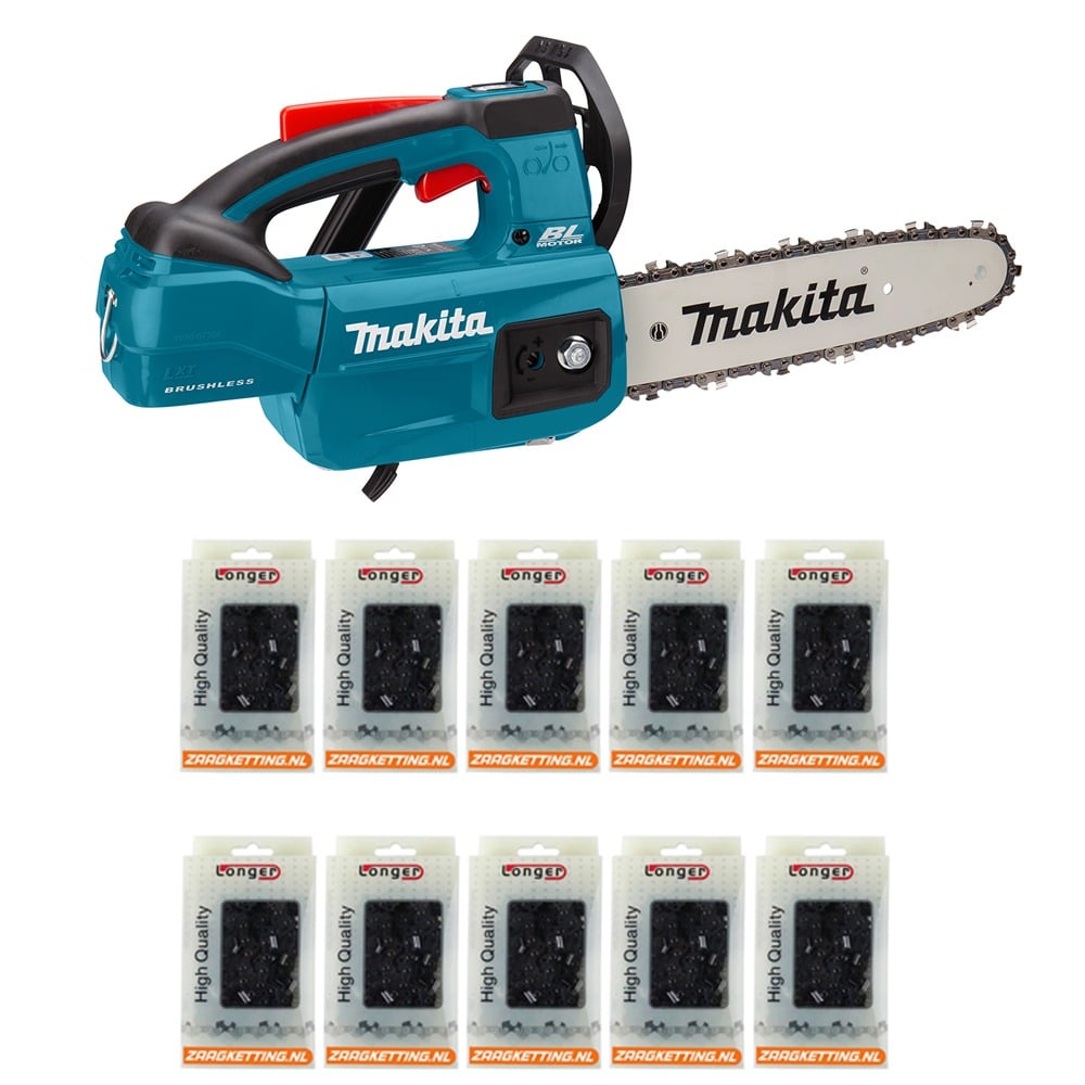 Voordeelbundel Makita DUC254Z001 18 volt Tophandle Kettingzaag 25 cm excl. accu en lader + 10 Longer B0FT-46DL zaagkettingen