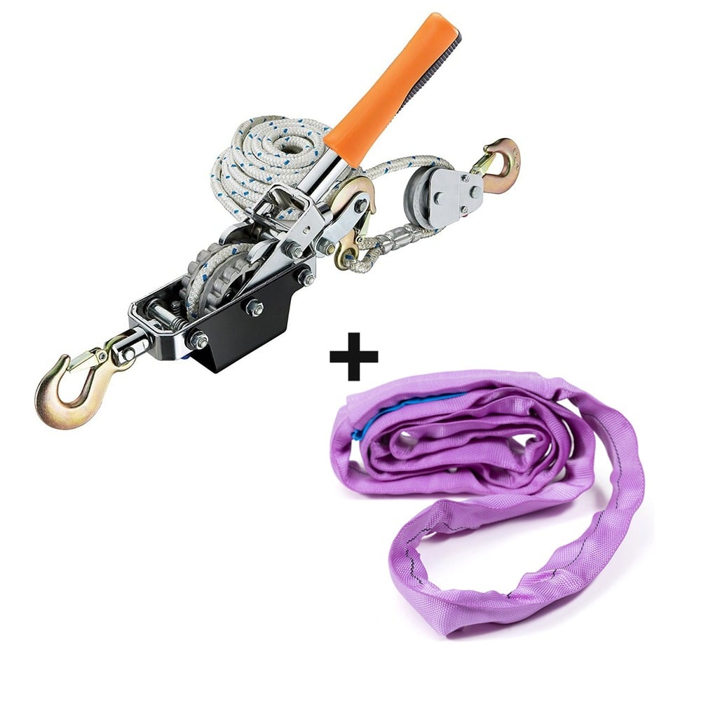 Handratellier / rope puller / touwlier 1 ton met paarse rondstrop